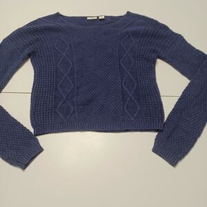 Cato Womens Pullover Cropped Sweater Blue Long Sleeve Ribbed Boat Neck‎ M